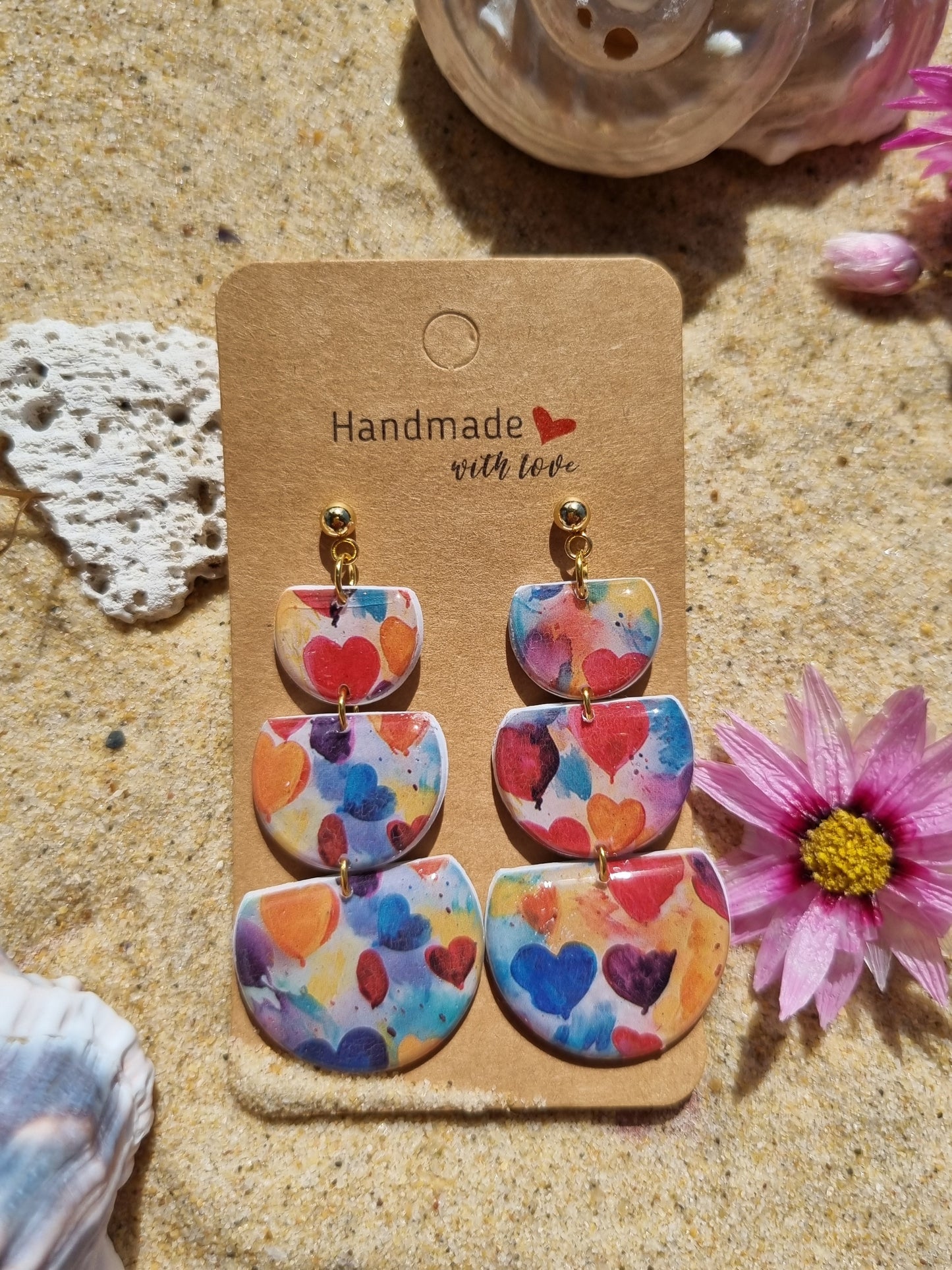 Grafitti style heart polymer clay earrings