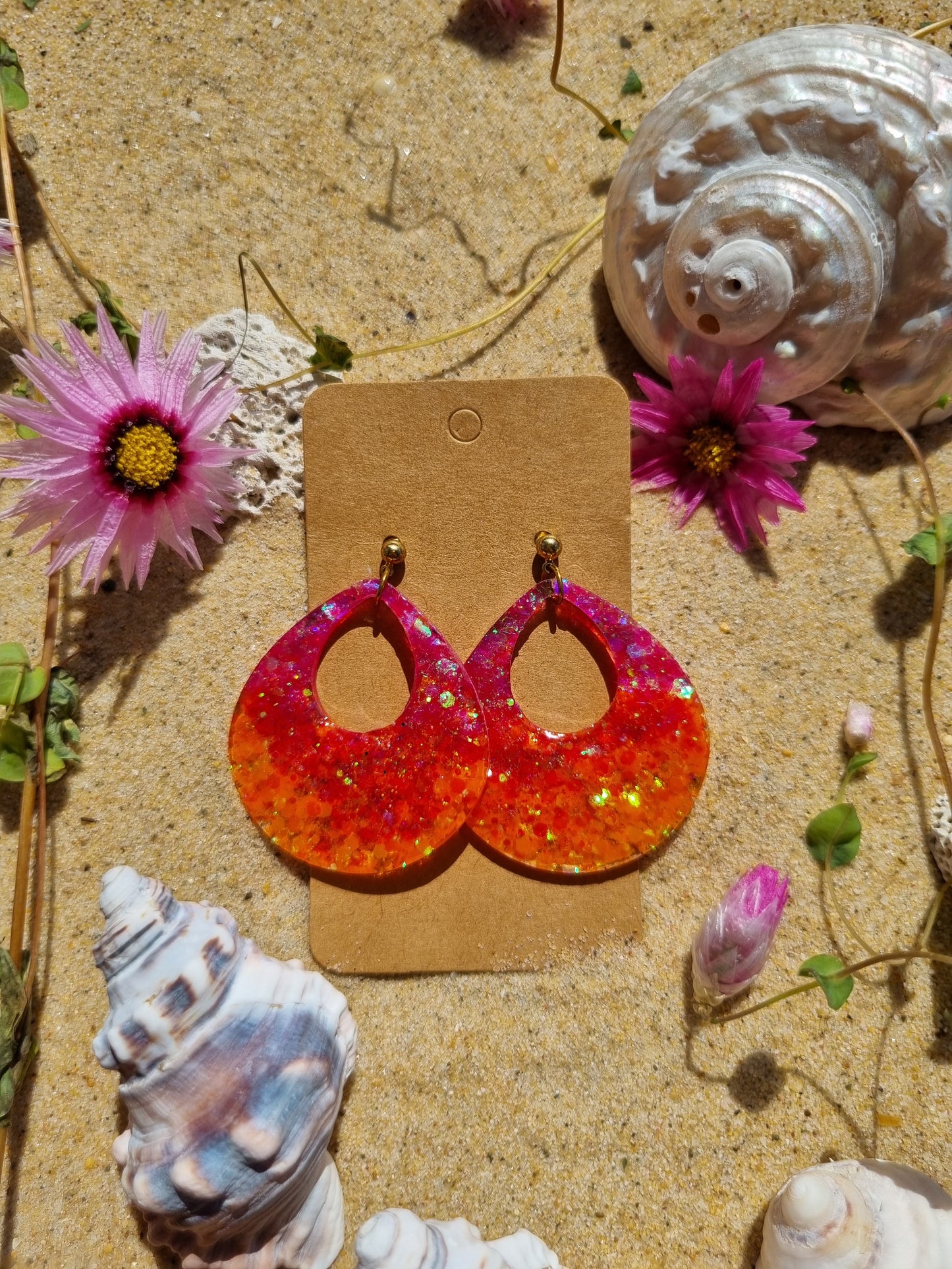 Sunset Fire - Resin and Glitter Earrings.