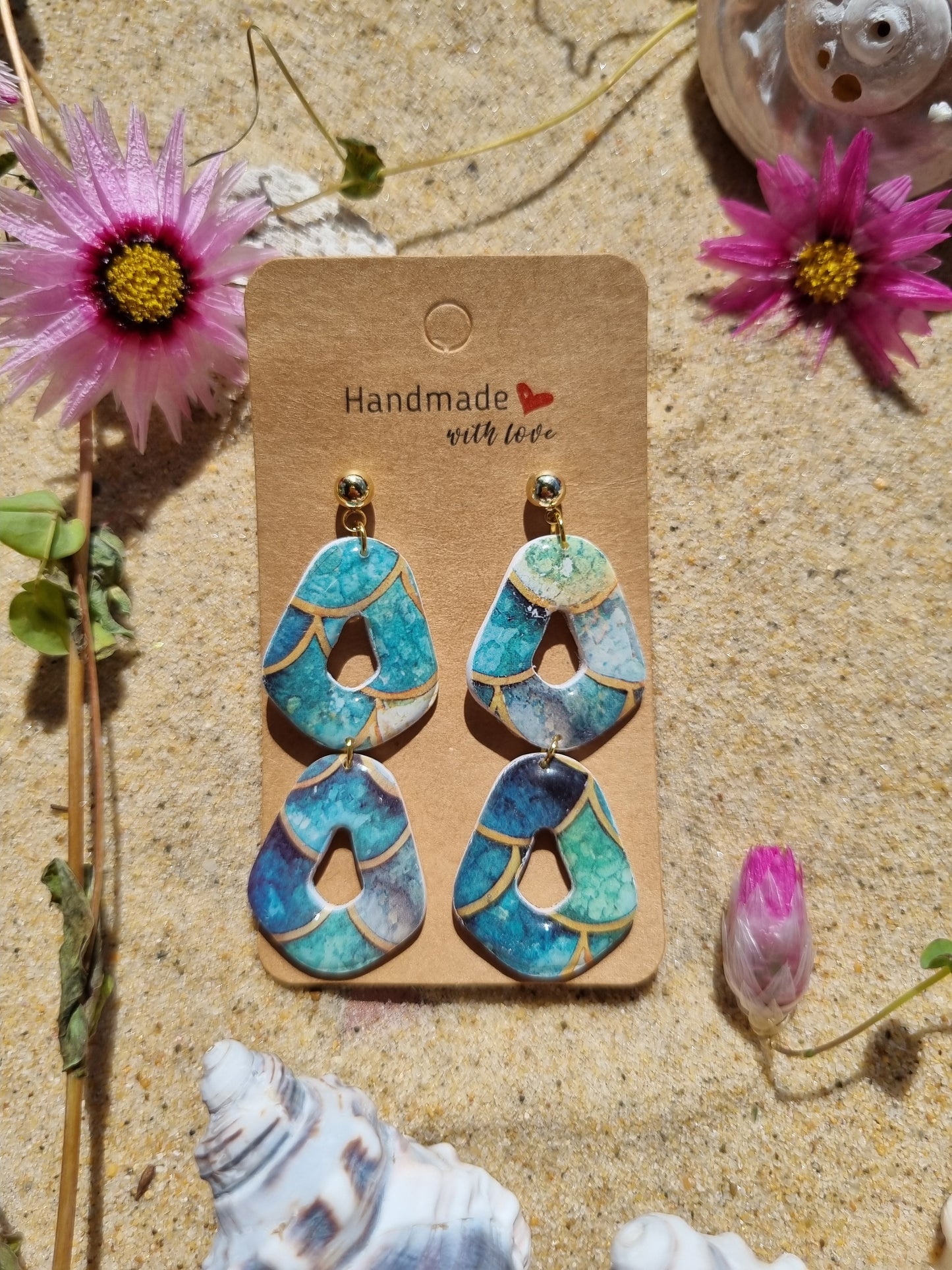 Ocean Mosaic - Polymer Clay and Resin Earrings.