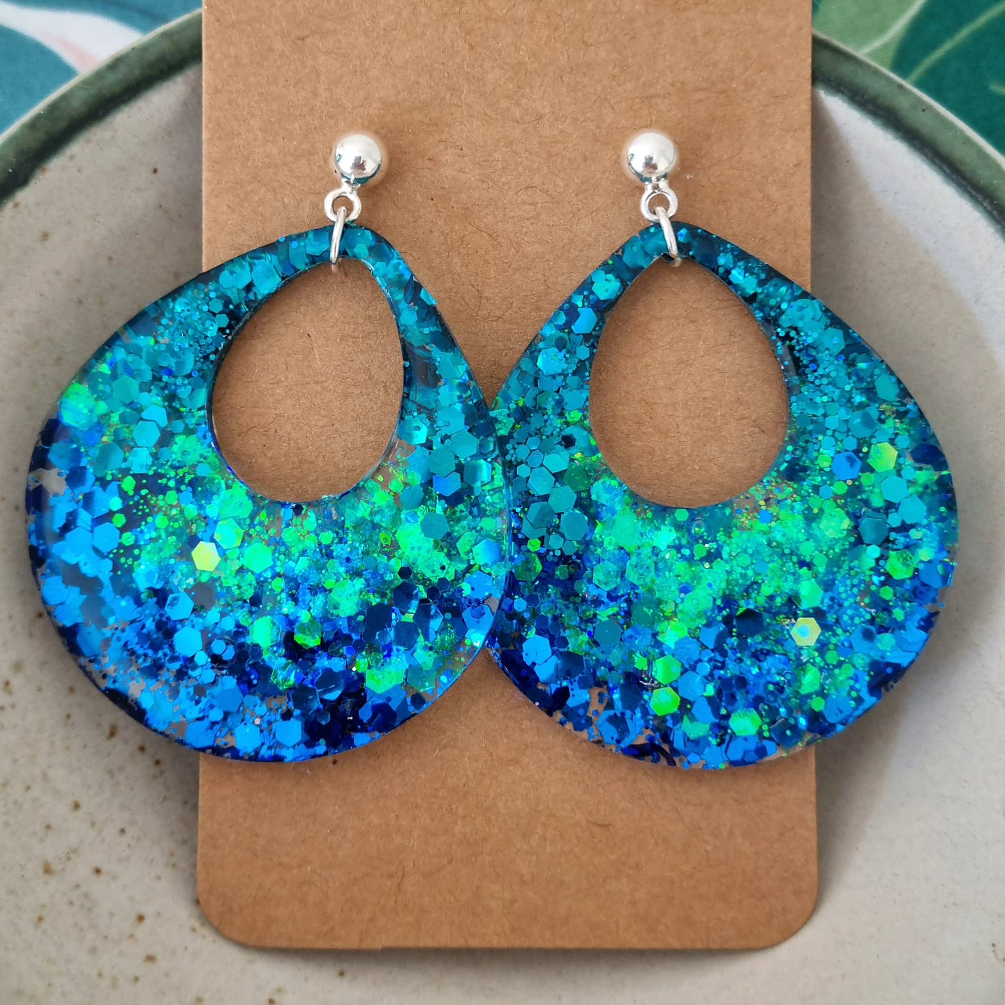 Ocean Blue - Resin and Glitter Earrings.