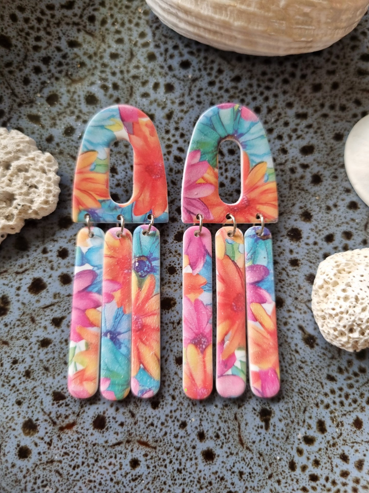 Sunset Floral Fringe - Polymer Clay Earrings.
