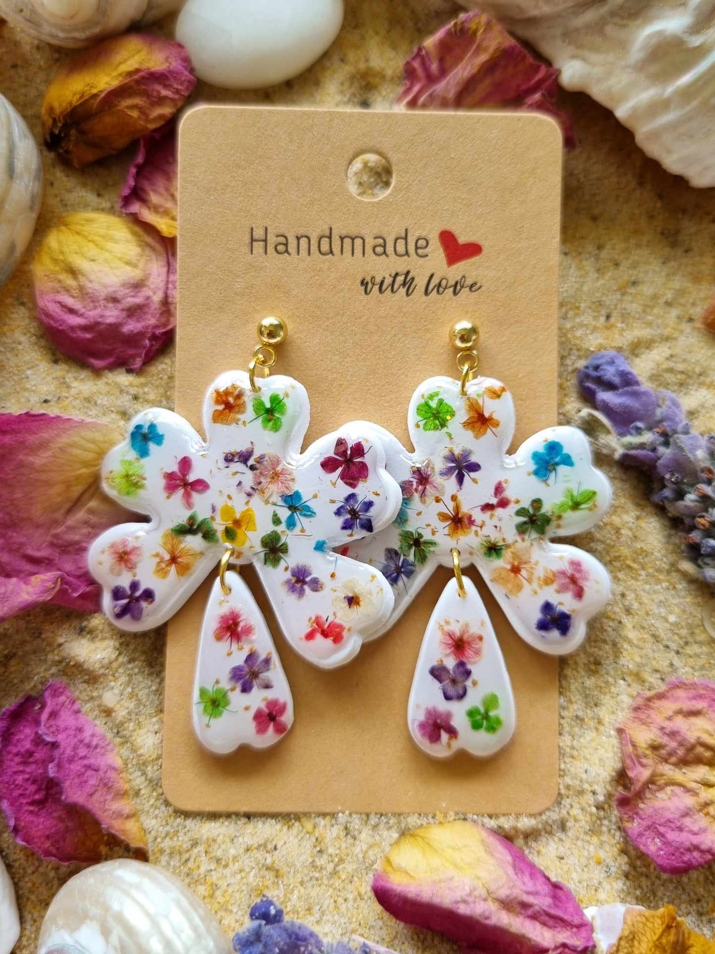 Spring Meadow - Polymer Clay and dried flower Earrings.