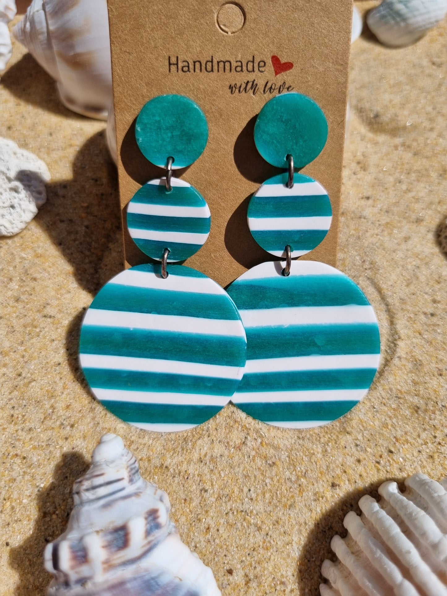 Translucent polymer clay jade and white striped earrings..glow in the sun