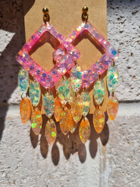 Sunset falls -Glitter and Resin Earrings