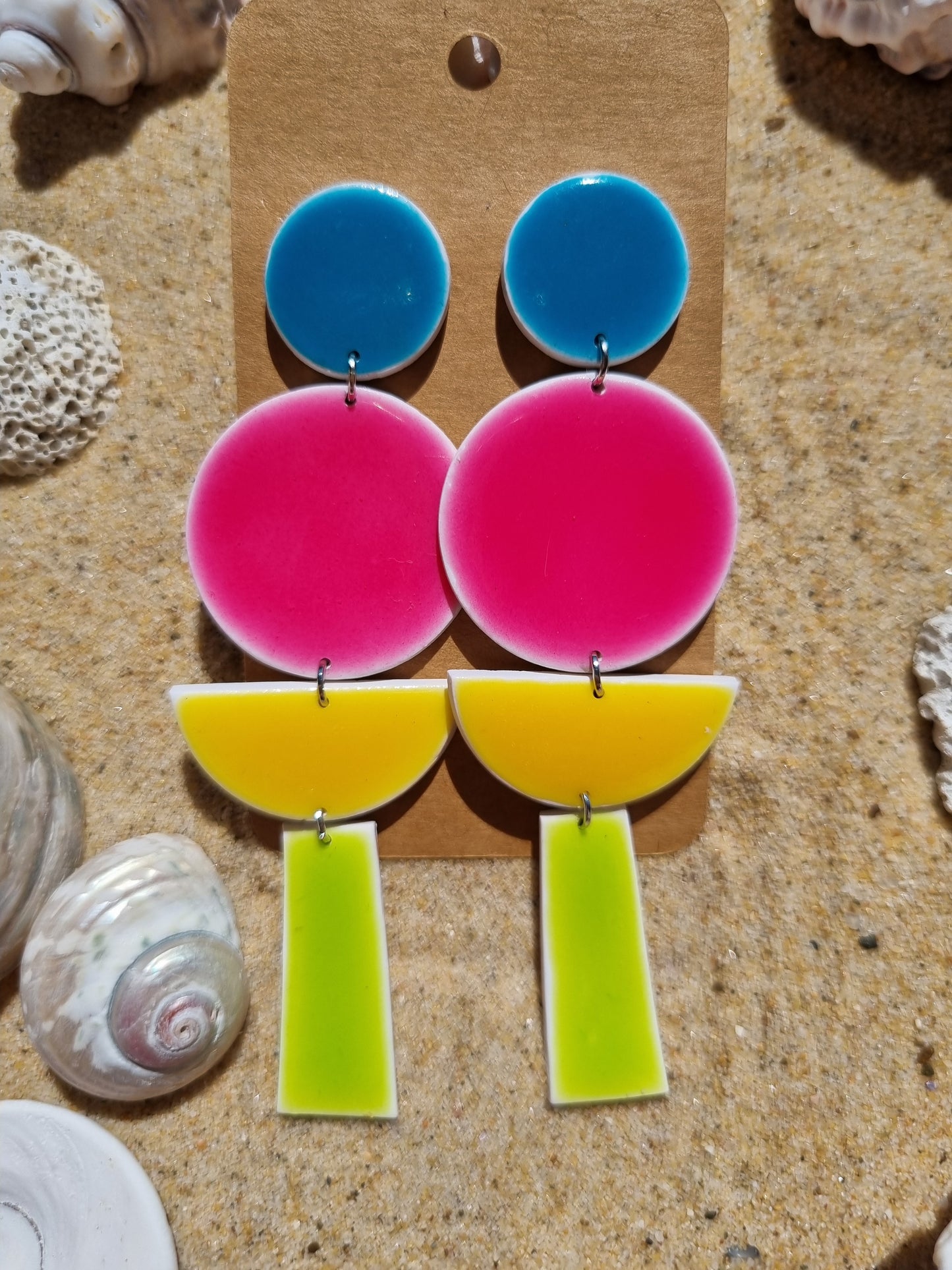 Polymer clay earrings with a glazed resin colourful finish, handmade in Australia 