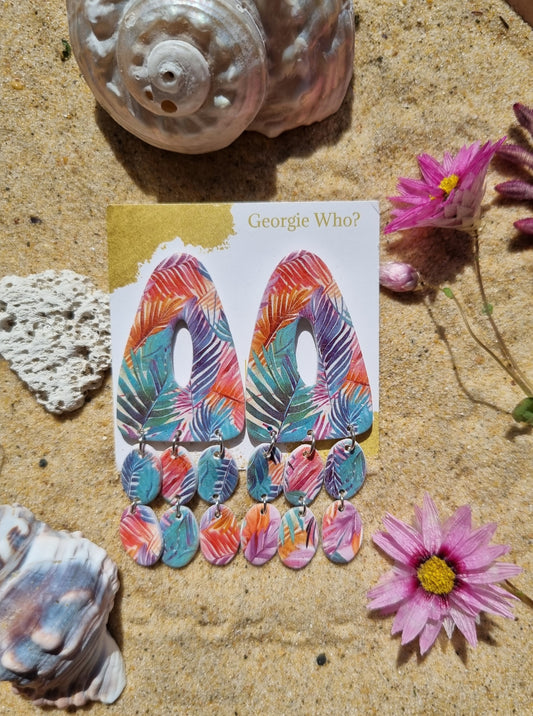 Tropical statement earrings with rainforest vibes, polymer clay hand made in Australia 