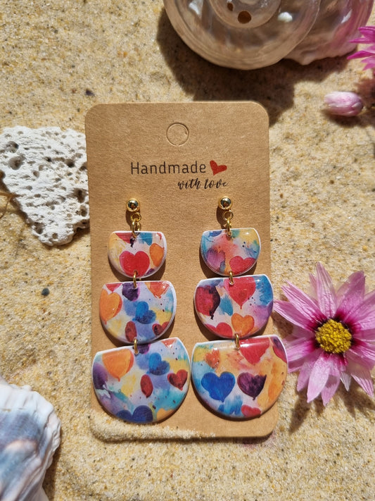 Grafitti style heart polymer clay earrings 