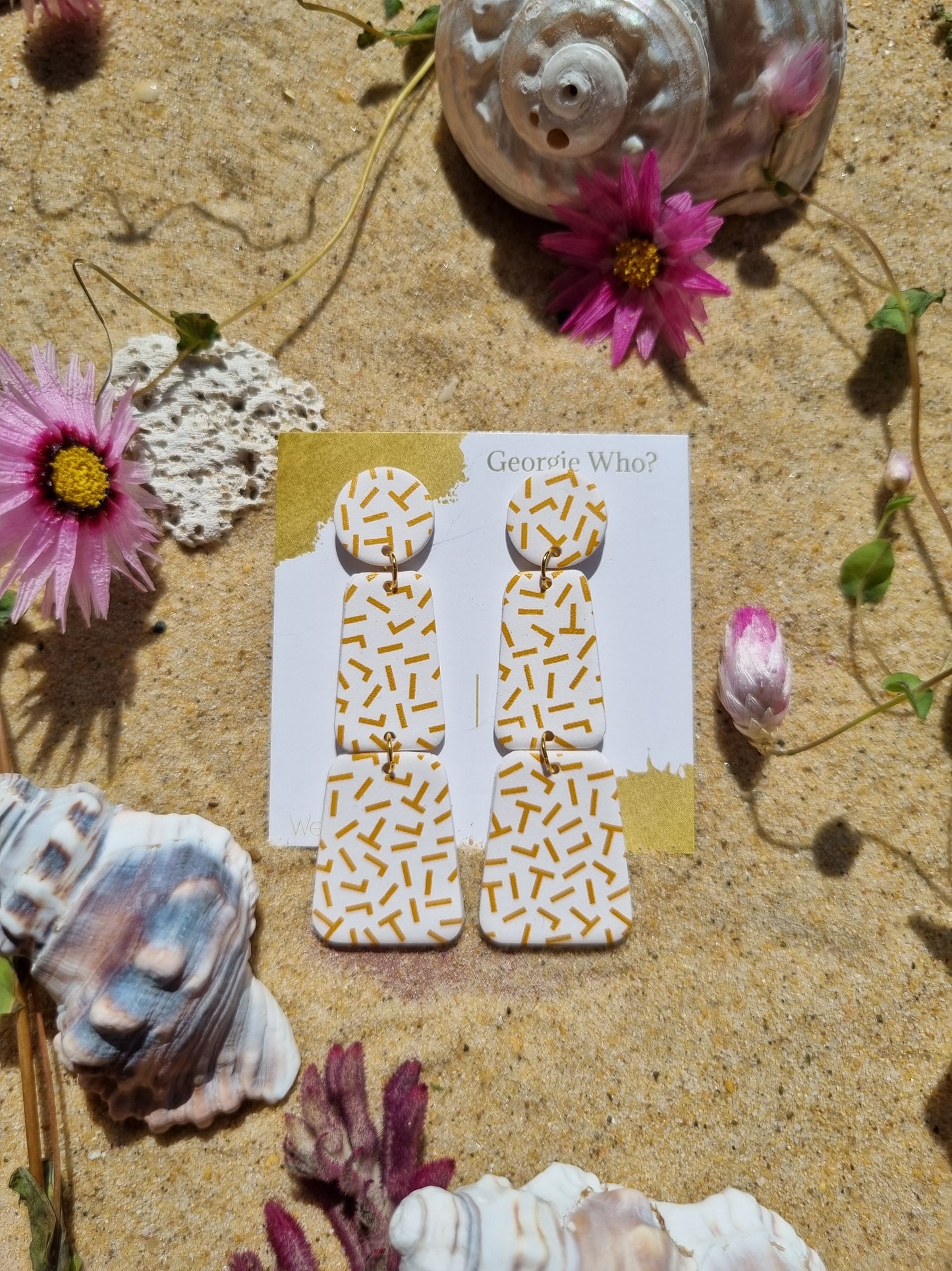 Polymer clay earrings with mustard sprinkle print handmade in Australia 