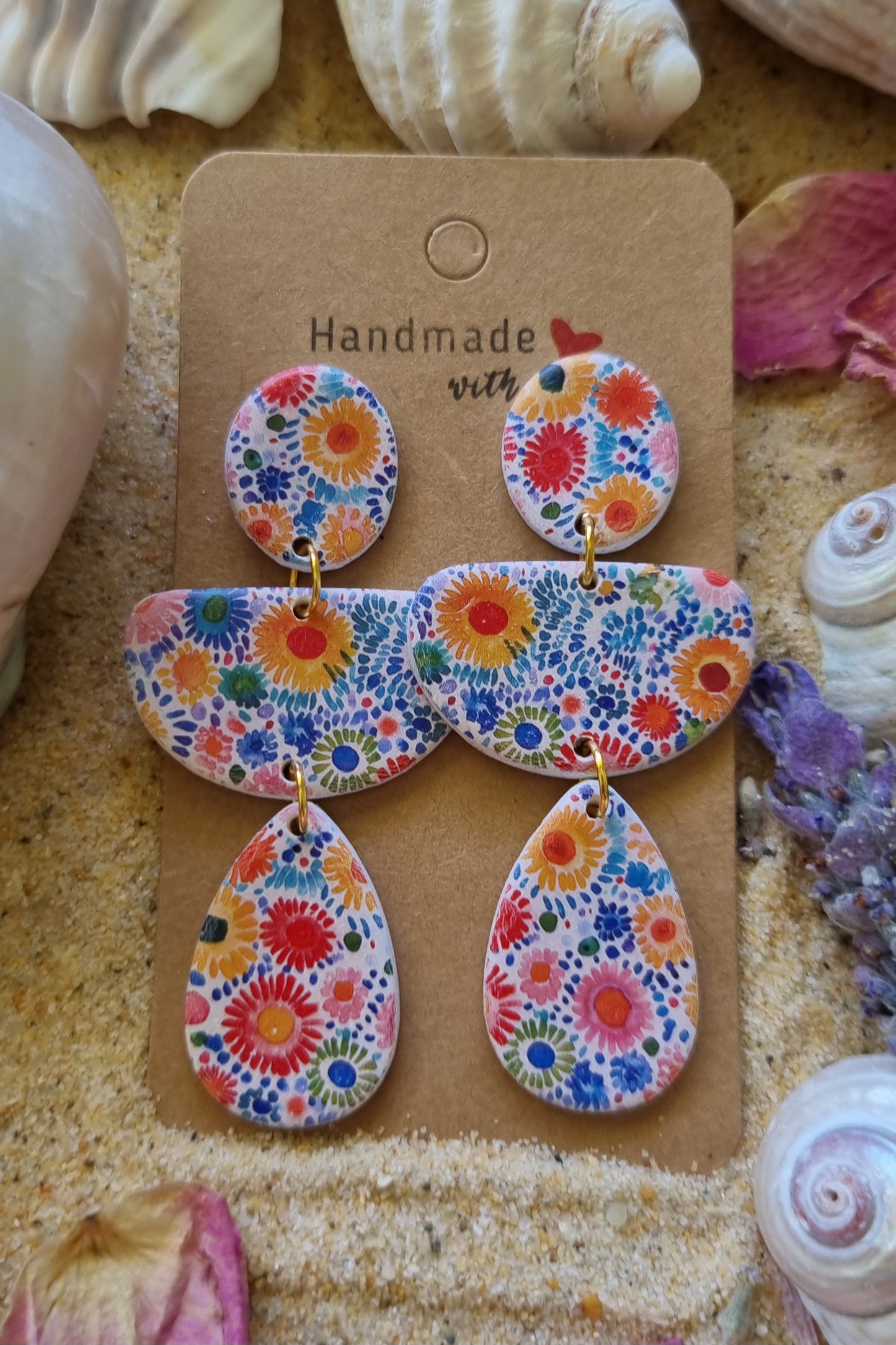 Colourful floral polymer clay earrings made by Georgie Who in Australia 