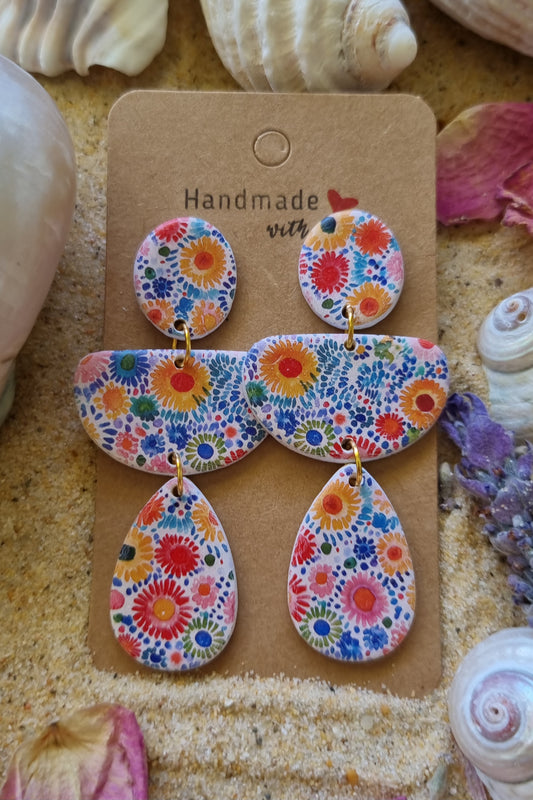 Colourful floral polymer clay earrings made by Georgie Who in Australia 