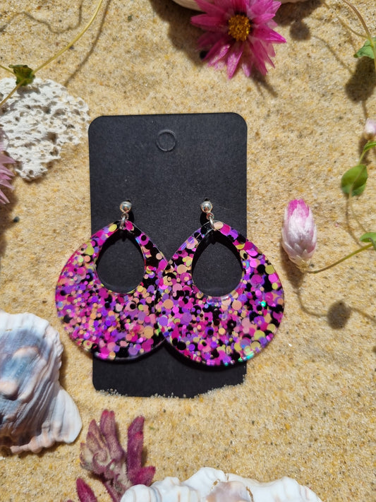 Glitter and resin colourful handmade statement earrings