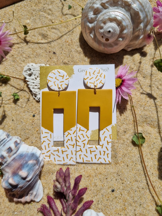 Polymer clay earrings made in australia mustard and white