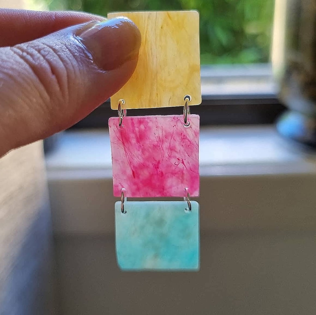 Sorbet Squares  - Polymer Clay Handmade Earrings.