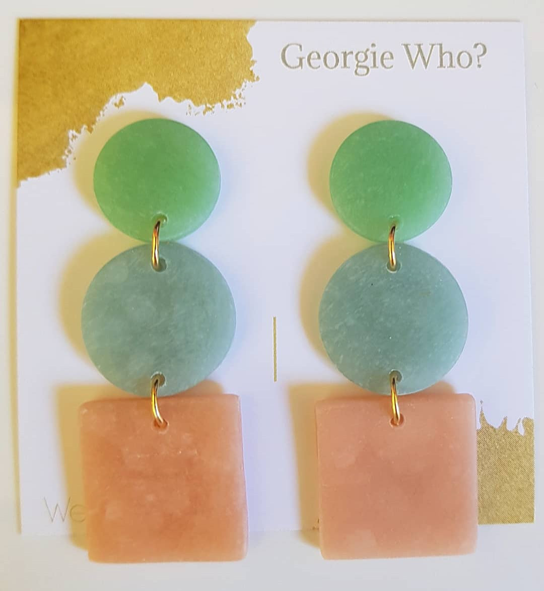 Translucent polymer clay earrings in green blue and peach. Handmade in Australia 