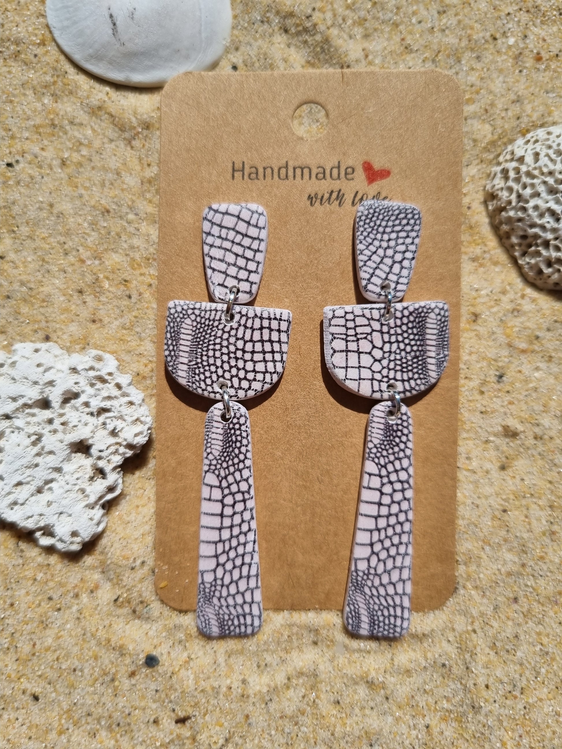 Polymer clay earrings with crocodile skin print, handmade in Australia 