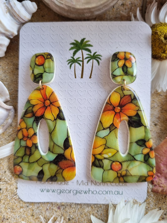 Sage and Amber - Polymer Clay and resin handmade earrings
