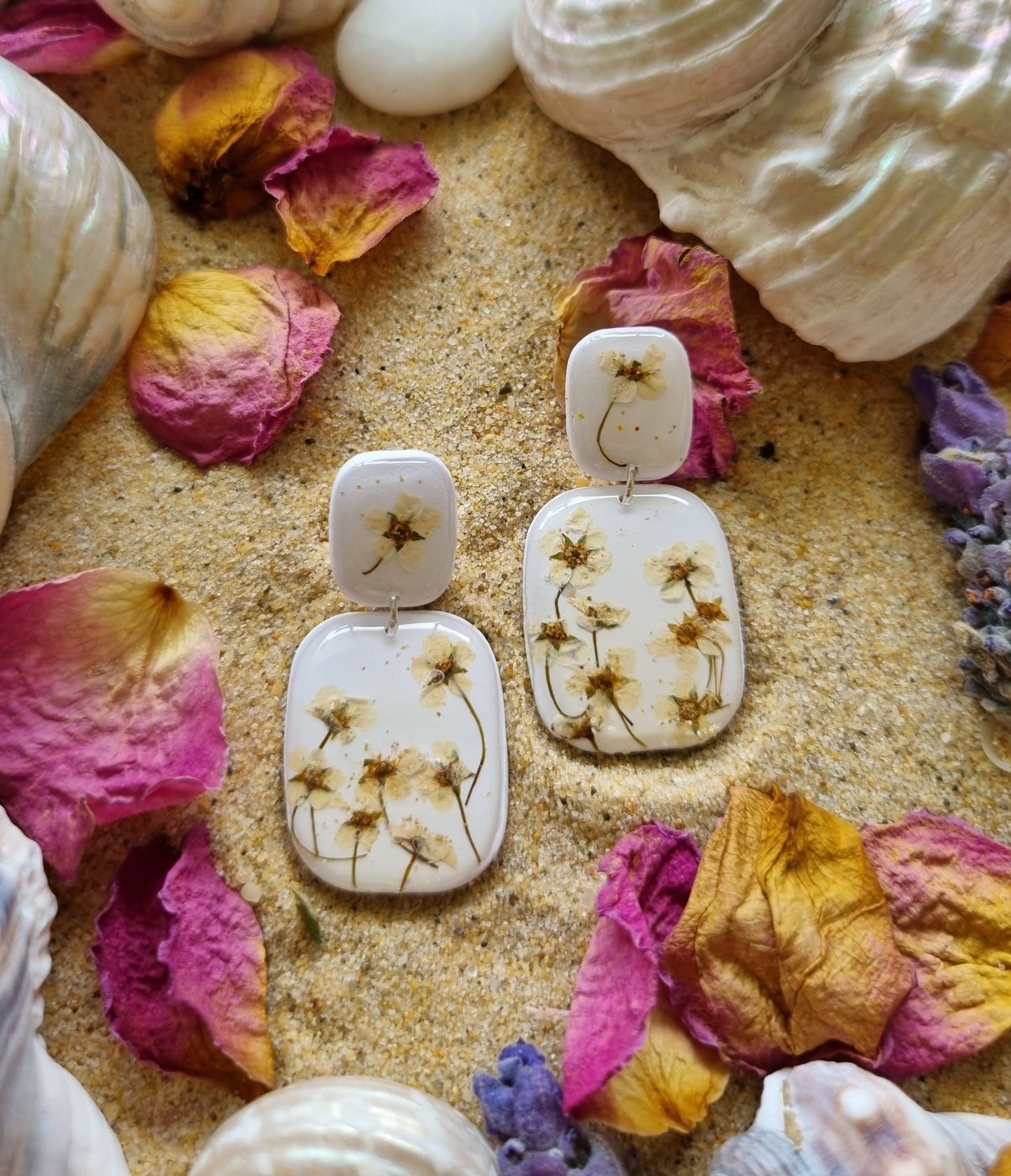 Country lane - Polymer Clay and Wildflower Earrings.