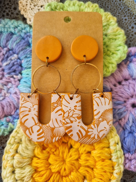 Mustard Monstera - Polymer Clay Earrings.
