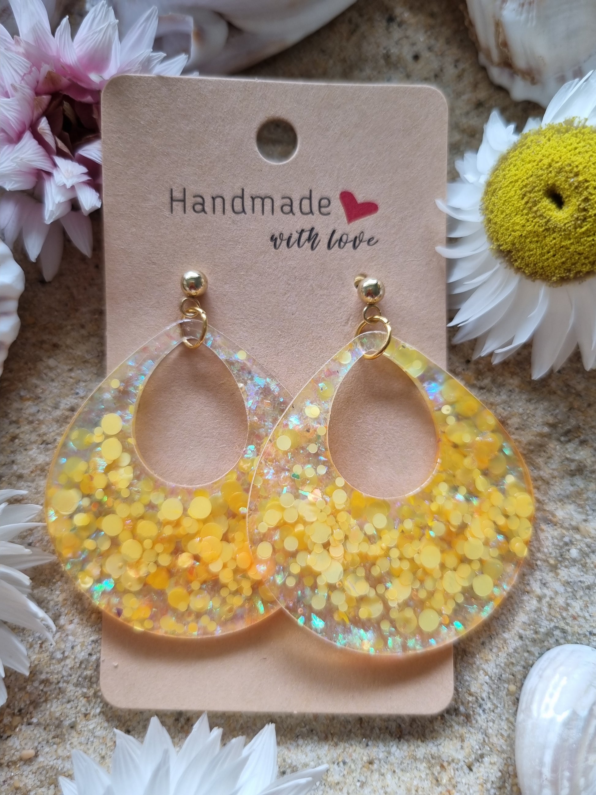 Sunny yellow glitter and resin earrings..handmade in Australia by Georgie Who?