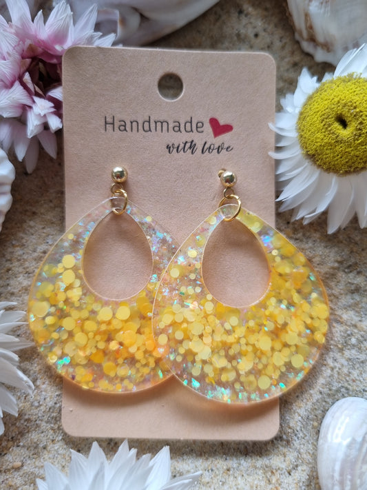Sunny yellow glitter and resin earrings..handmade in Australia by Georgie Who?