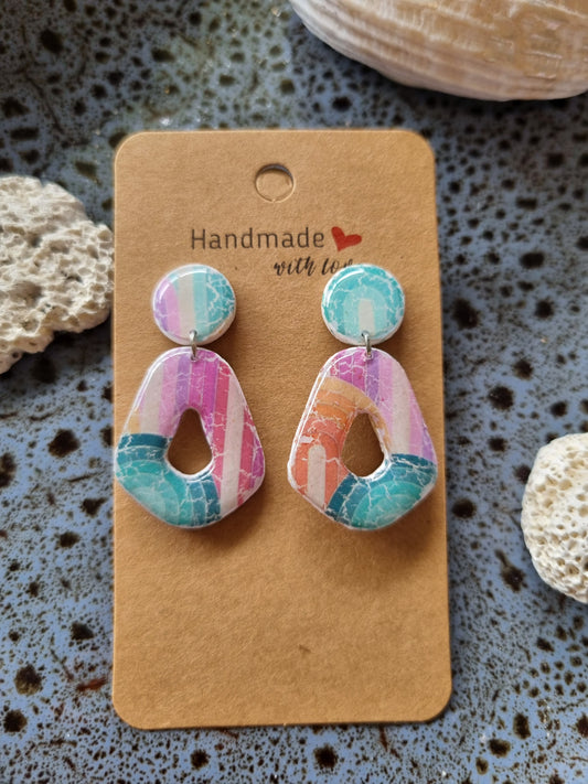 Retro beach - Small - Polymer Clay Handmade Earrings.