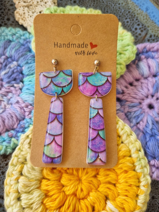 Lavender Mermaid - Polymer Clay Earrings.
