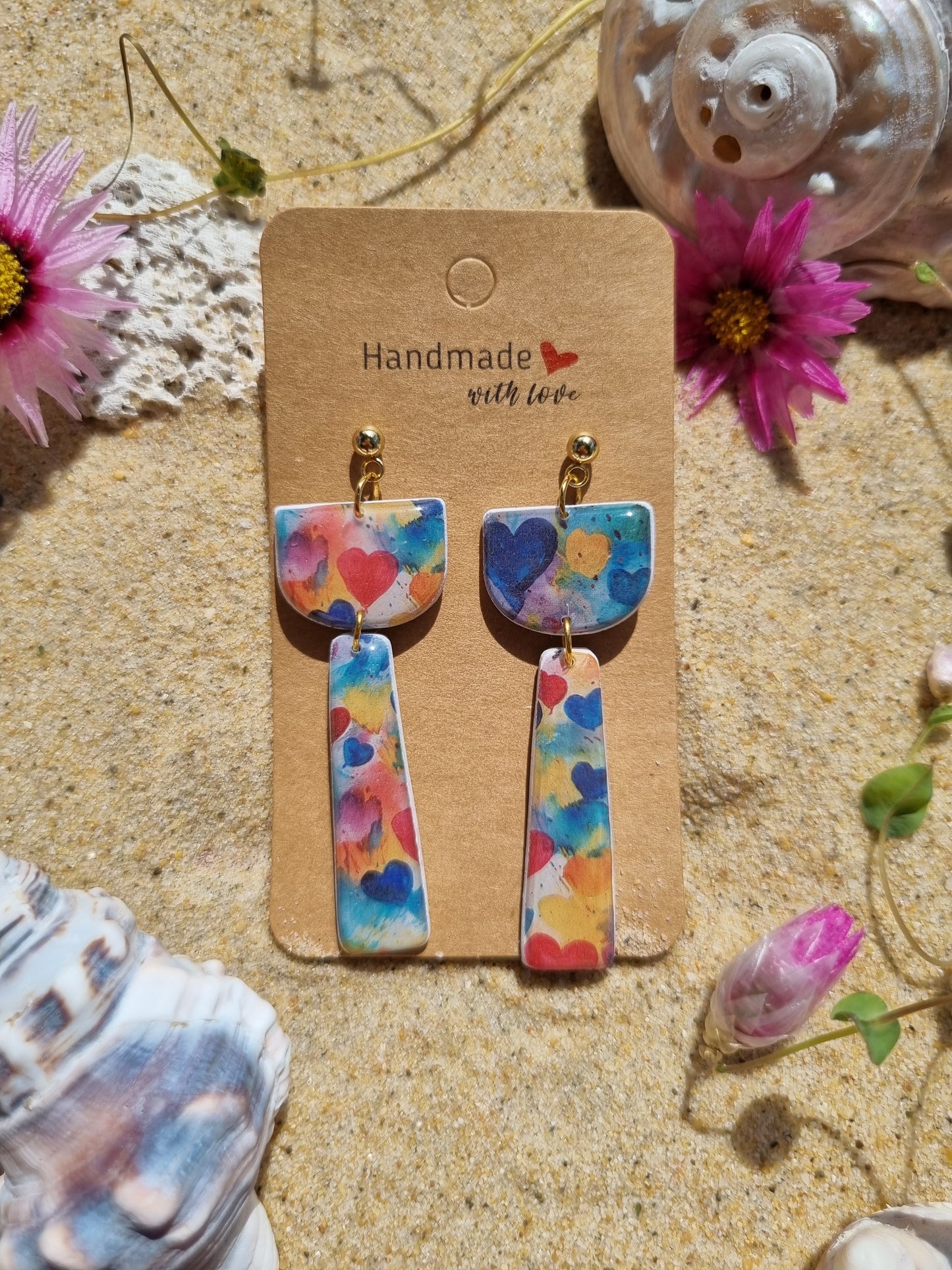Confetti hearts - Polymer Clay Handmade Earrings.