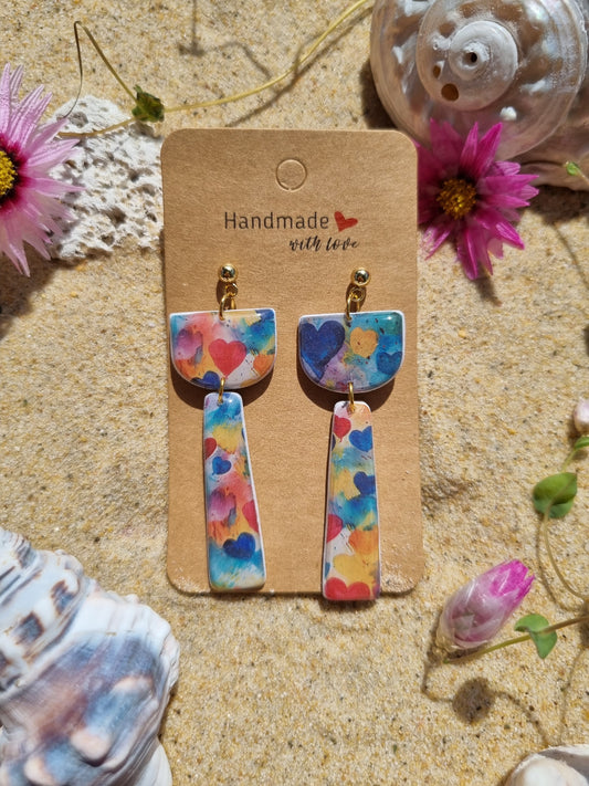 Confetti hearts - Polymer Clay Handmade Earrings.