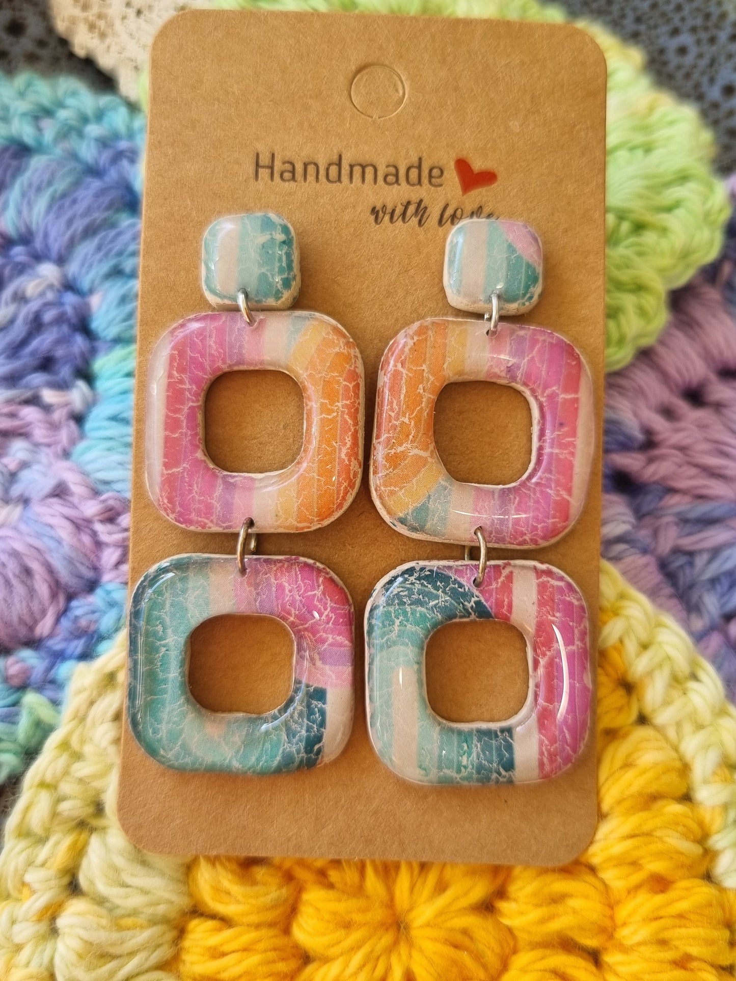 Retro Beach polymer clay earrings in pastel yellow and teal with a playful, vintage-inspired design handmade in Australia pastel earrings