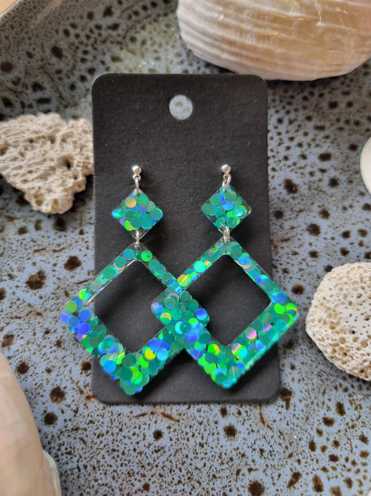 Iridescent Jade glitter and resin earrings 