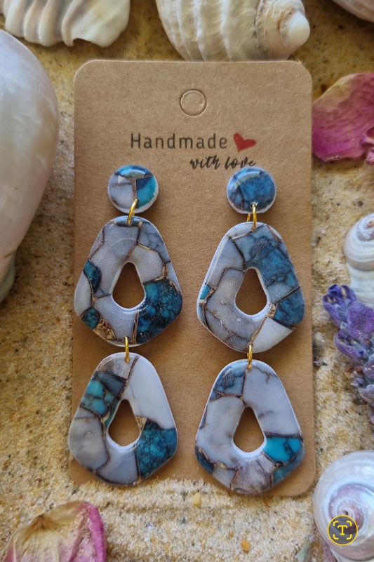 Turquoise marble look polymer clay dangle earrings. Made in Australia by Georgie Who 