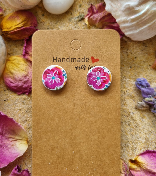 Magenta Flower Studs - Polymer clay stud earrings