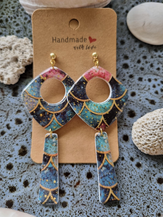 Gilded Ocean - Polymer Clay Earrings.