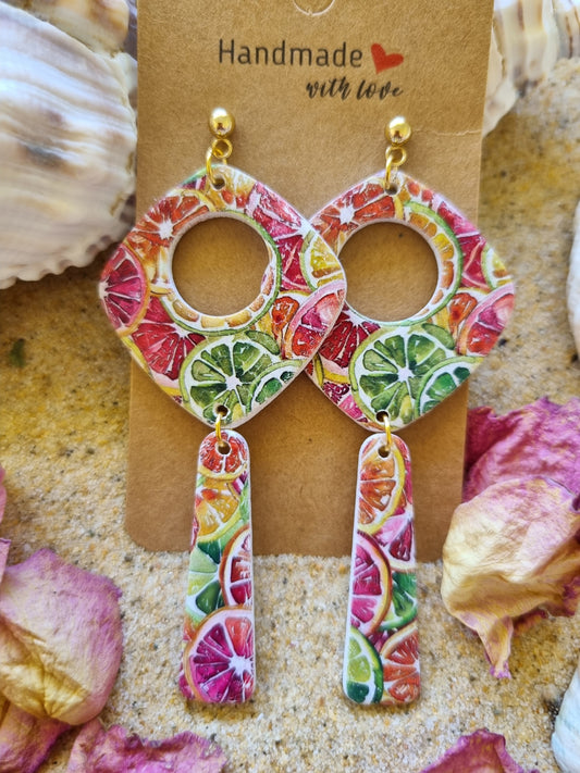 Polymer clay earrings with citrus print, handmade by Georgie Who in Australia 
Bright and Bold