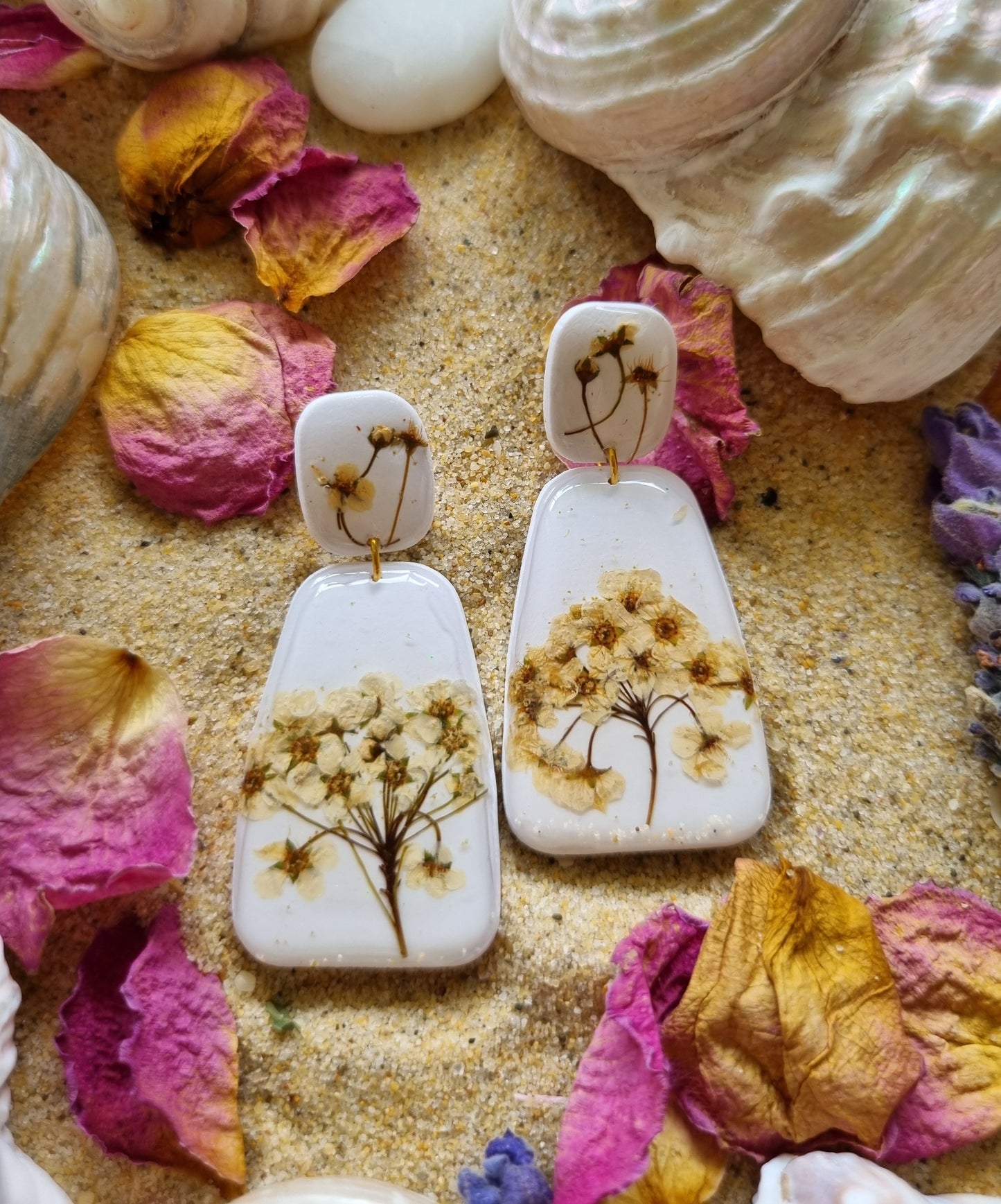 Wild flower polymer clay earrings with resin, spring handmade earrings