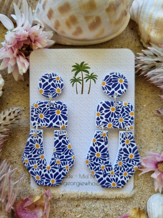 Indigo and Daisy - Polymer Clay Earrings